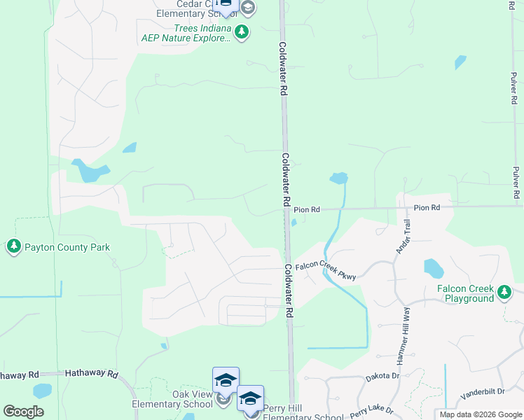 map of restaurants, bars, coffee shops, grocery stores, and more near 14403 Coldwater Road in Fort Wayne