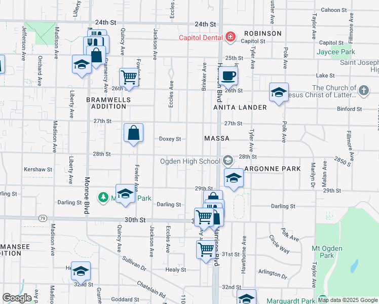 map of restaurants, bars, coffee shops, grocery stores, and more near 2784 Van Buren Avenue in Ogden
