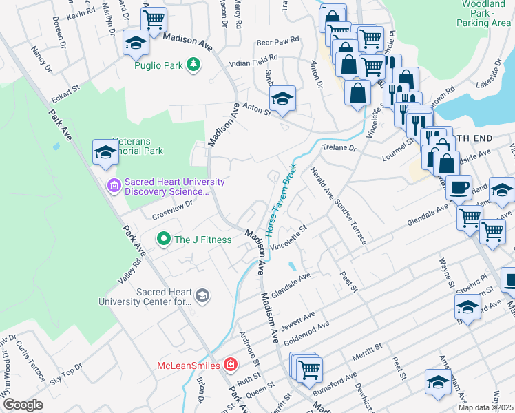 map of restaurants, bars, coffee shops, grocery stores, and more near 60 Cherry Hill Drive in Bridgeport