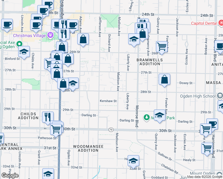 map of restaurants, bars, coffee shops, grocery stores, and more near 660 28th Street in Ogden
