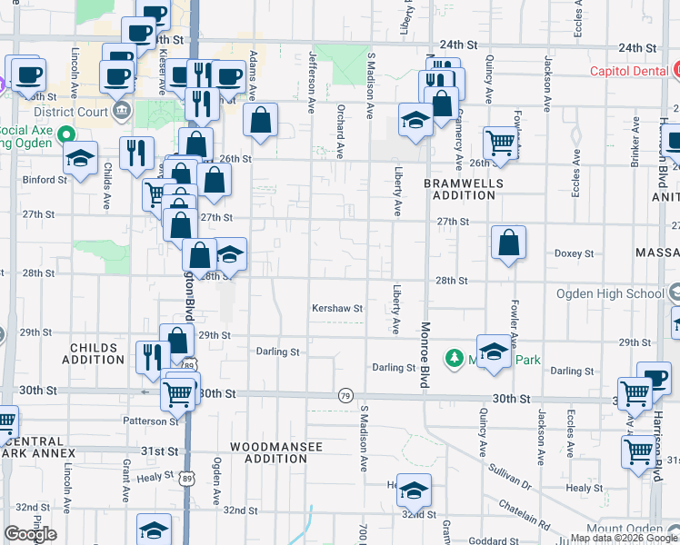 map of restaurants, bars, coffee shops, grocery stores, and more near 669 28th Street in Ogden