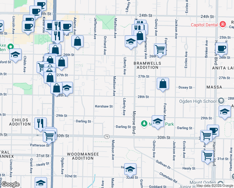 map of restaurants, bars, coffee shops, grocery stores, and more near 721 28th Street in Ogden