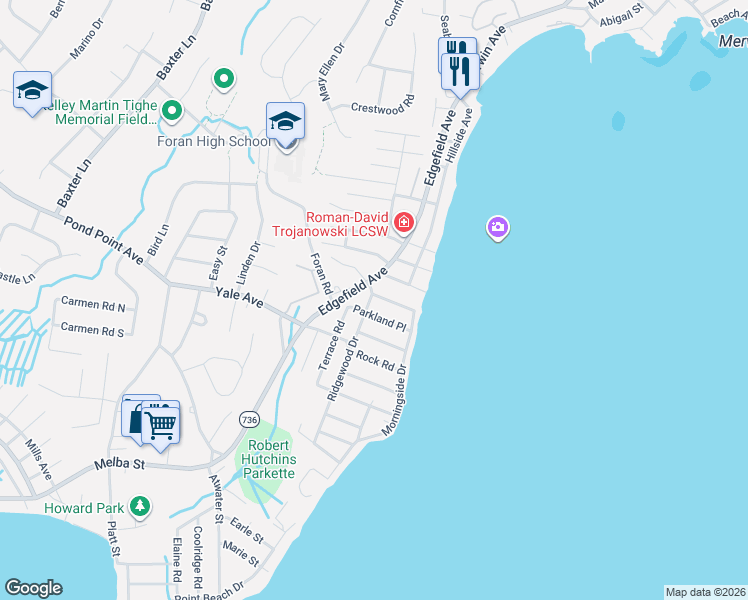 map of restaurants, bars, coffee shops, grocery stores, and more near 46 Norwood Avenue in Milford