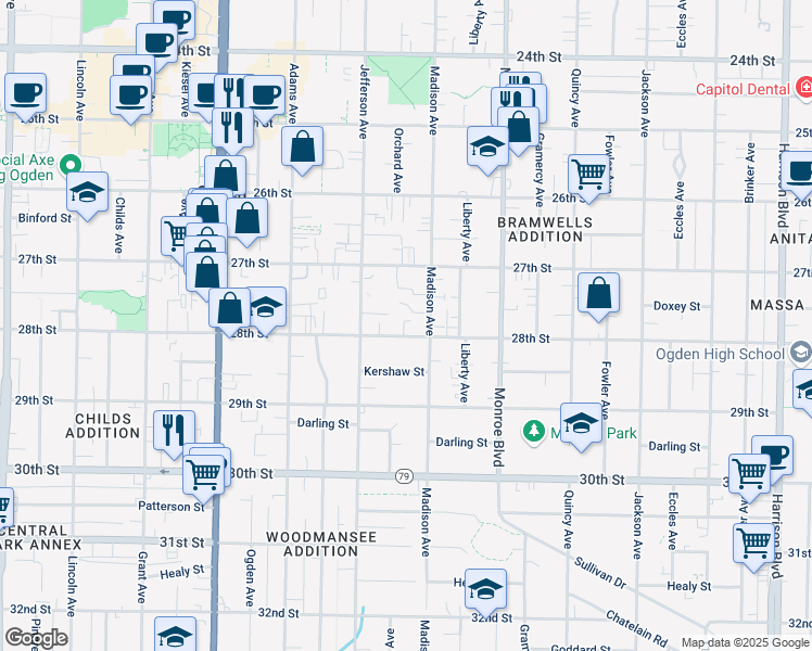 map of restaurants, bars, coffee shops, grocery stores, and more near 669 28th Street in Ogden
