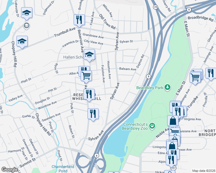 map of restaurants, bars, coffee shops, grocery stores, and more near 871 Sylvan Avenue in Bridgeport