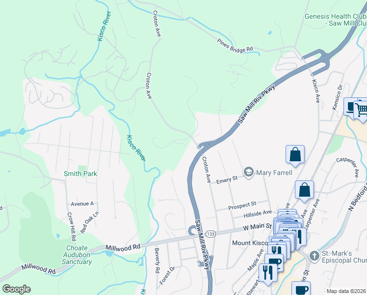 map of restaurants, bars, coffee shops, grocery stores, and more near 5 Cerf Lane in Mount Kisco