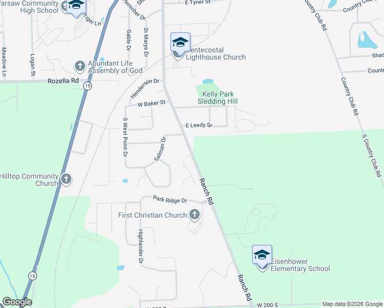 map of restaurants, bars, coffee shops, grocery stores, and more near 1728 South County Farm Road in Warsaw