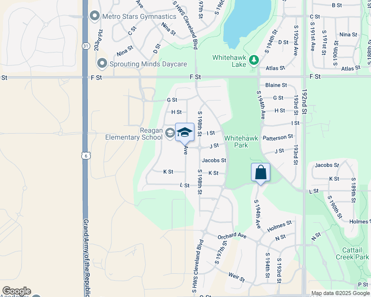 map of restaurants, bars, coffee shops, grocery stores, and more near 4440 South 198th Avenue in Omaha