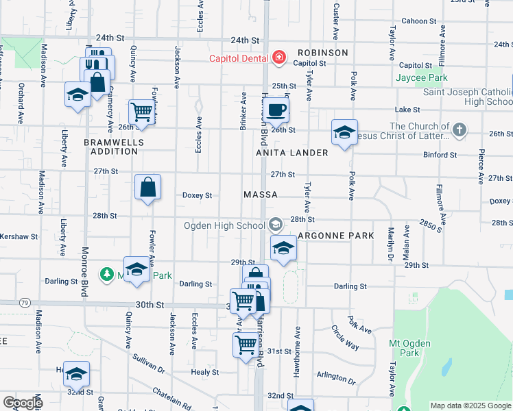 map of restaurants, bars, coffee shops, grocery stores, and more near 1153 28th Street in Ogden