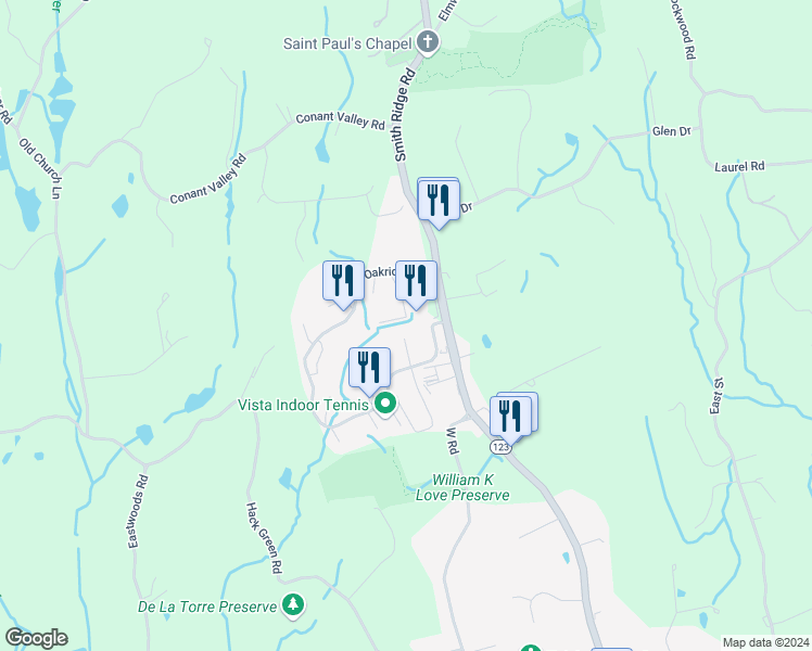 map of restaurants, bars, coffee shops, grocery stores, and more near 600 Oakridge Drive in South Salem