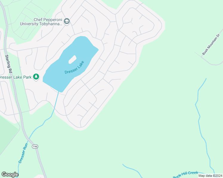 map of restaurants, bars, coffee shops, grocery stores, and more near 1580 Black Birch Way in Tobyhanna