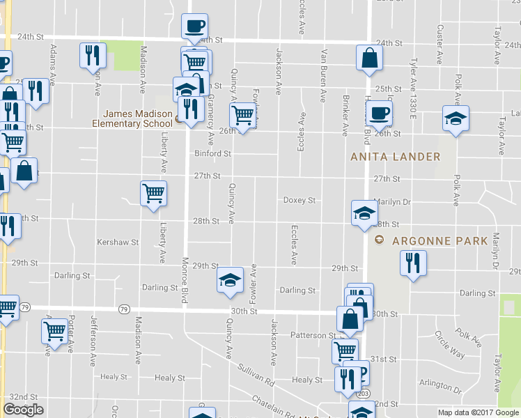 map of restaurants, bars, coffee shops, grocery stores, and more near 2764 Fowler Avenue in Ogden
