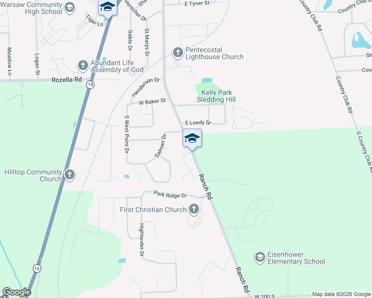 map of restaurants, bars, coffee shops, grocery stores, and more near 1702-1728 South County Farm Road in Warsaw