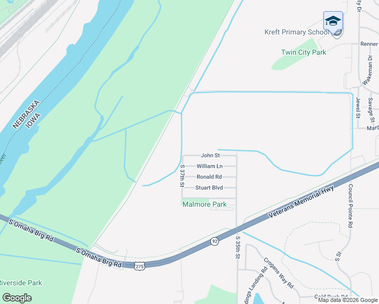 map of restaurants, bars, coffee shops, grocery stores, and more near 3616 John Street in Council Bluffs