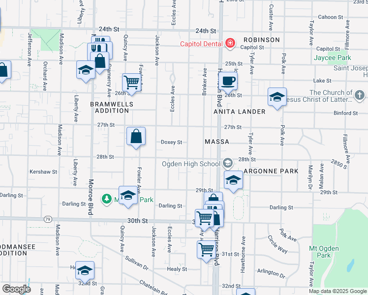 map of restaurants, bars, coffee shops, grocery stores, and more near 2761 Van Buren Avenue in Ogden
