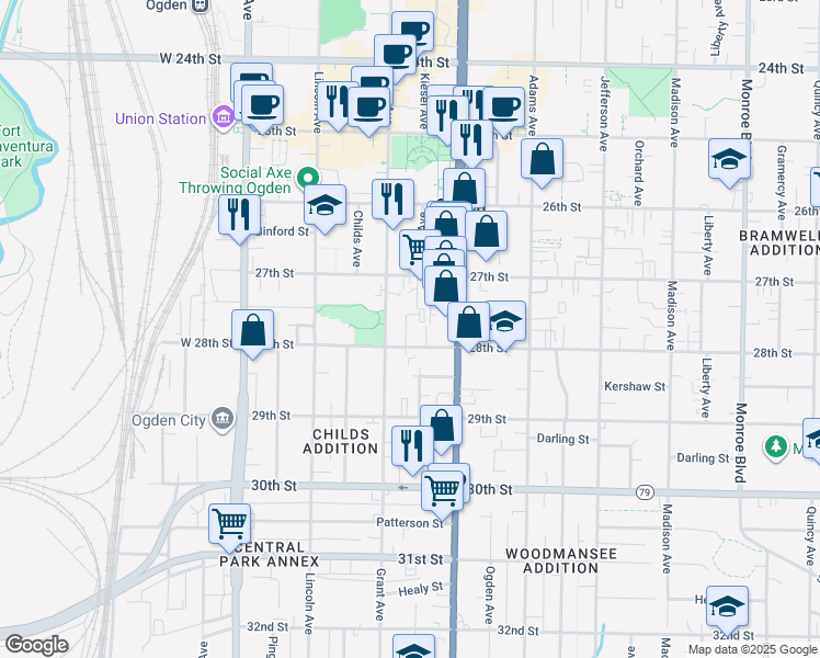 map of restaurants, bars, coffee shops, grocery stores, and more near 330 28th Street in Ogden