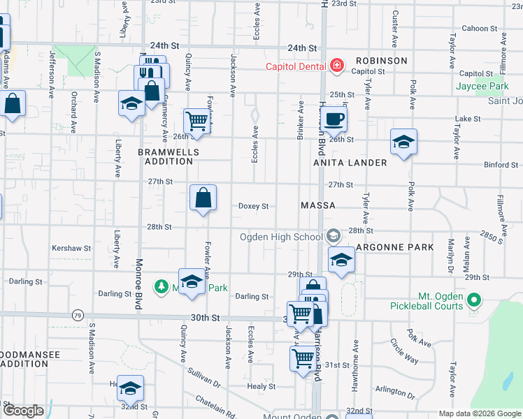 map of restaurants, bars, coffee shops, grocery stores, and more near 1061 Doxey Street in Ogden