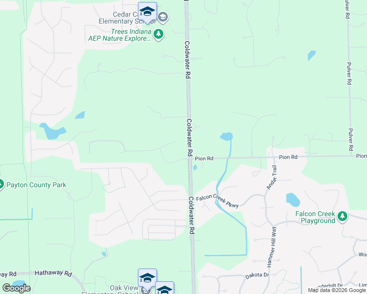 map of restaurants, bars, coffee shops, grocery stores, and more near 14301 Coldwater Road in Fort Wayne