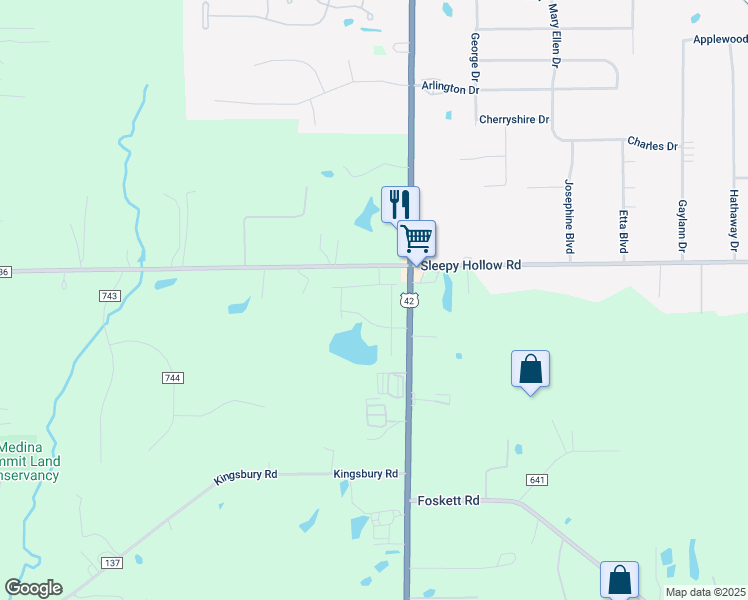 map of restaurants, bars, coffee shops, grocery stores, and more near 4356 Red Ivy Drive in Medina