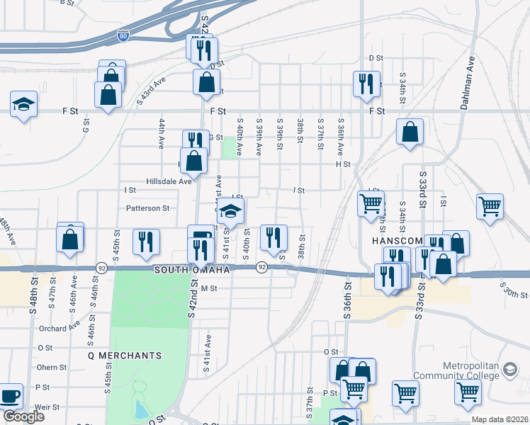 map of restaurants, bars, coffee shops, grocery stores, and more near 3902 Patterson Street in Omaha