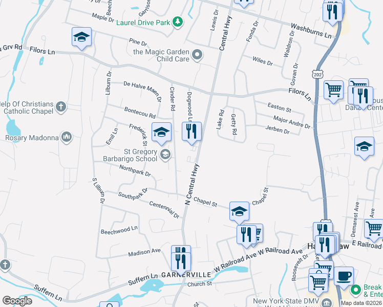 map of restaurants, bars, coffee shops, grocery stores, and more near 75 N Central Hwy in Garnerville