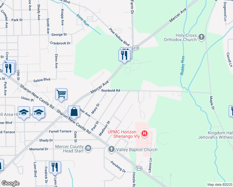 map of restaurants, bars, coffee shops, grocery stores, and more near 2200 Paul Street in Hermitage