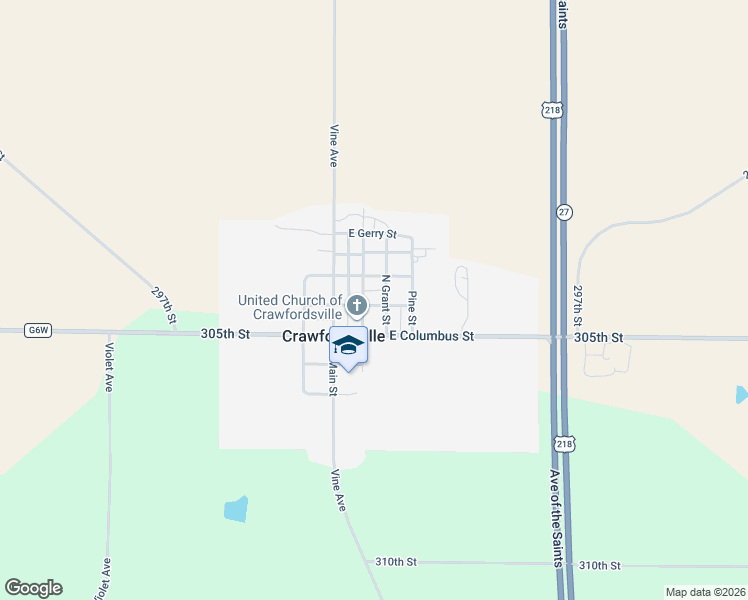 map of restaurants, bars, coffee shops, grocery stores, and more near 210-298 N Chestnut St in Crawfordsville