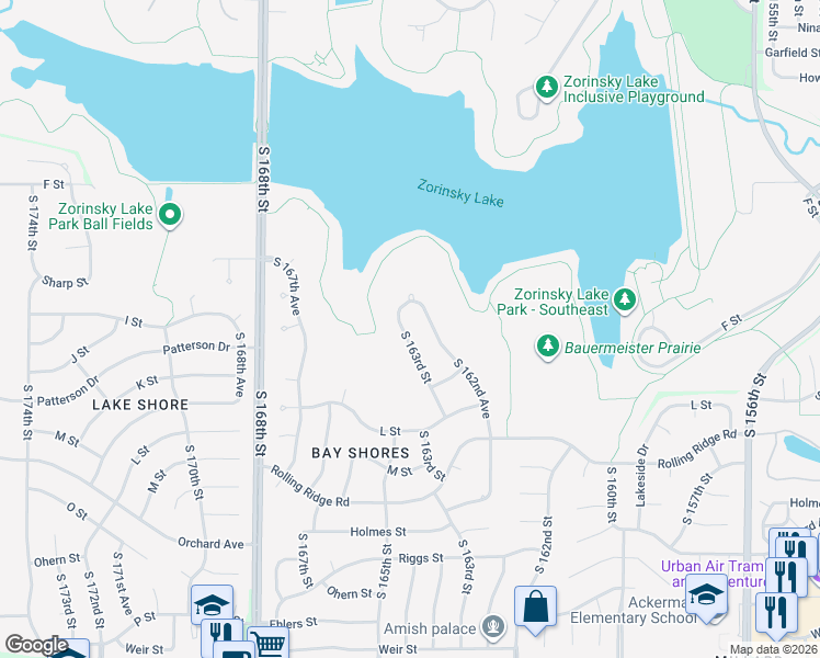map of restaurants, bars, coffee shops, grocery stores, and more near 4428 South 162nd Avenue in Omaha