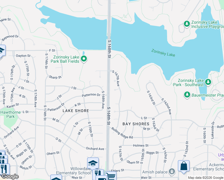 map of restaurants, bars, coffee shops, grocery stores, and more near 16767 J Circle in Omaha