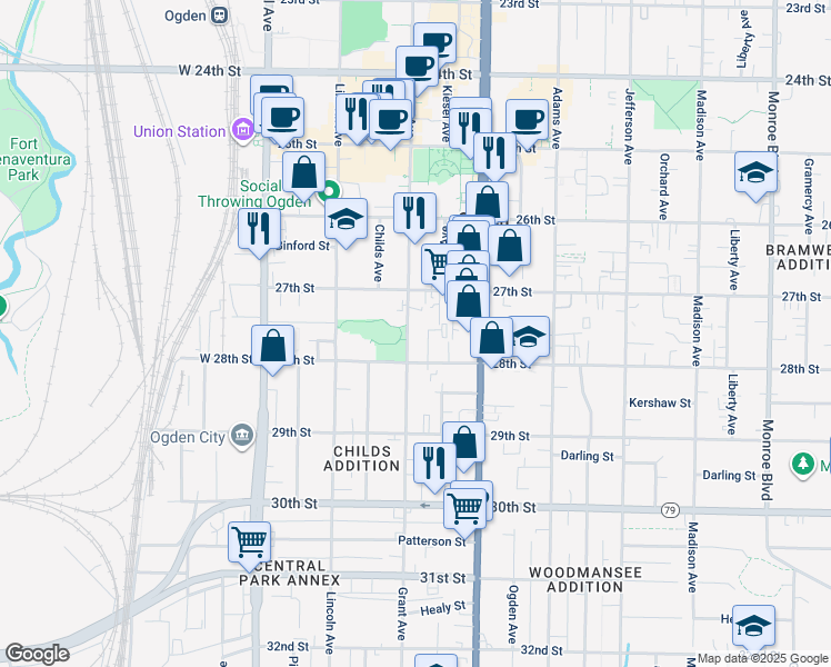 map of restaurants, bars, coffee shops, grocery stores, and more near 2750 Grant Avenue in Ogden