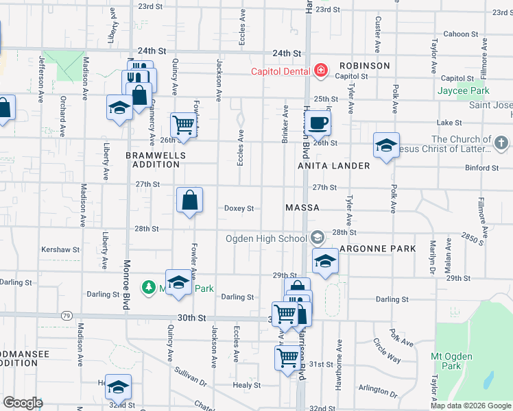 map of restaurants, bars, coffee shops, grocery stores, and more near 2732 Van Buren Avenue in Ogden