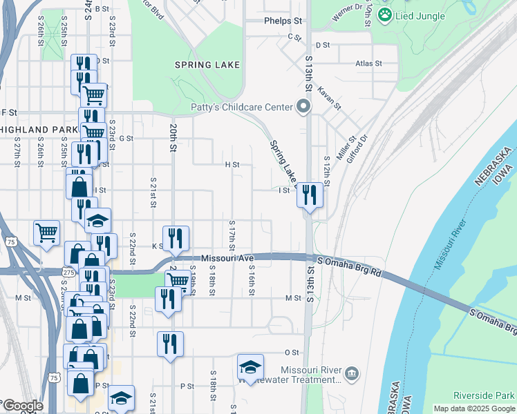 map of restaurants, bars, coffee shops, grocery stores, and more near 4410 South 16th Street in Omaha