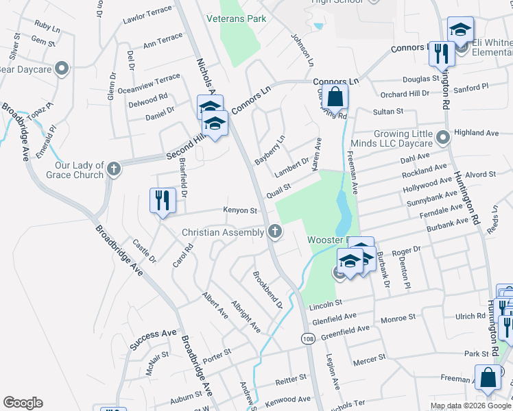map of restaurants, bars, coffee shops, grocery stores, and more near 1459 Nichols Avenue in Stratford