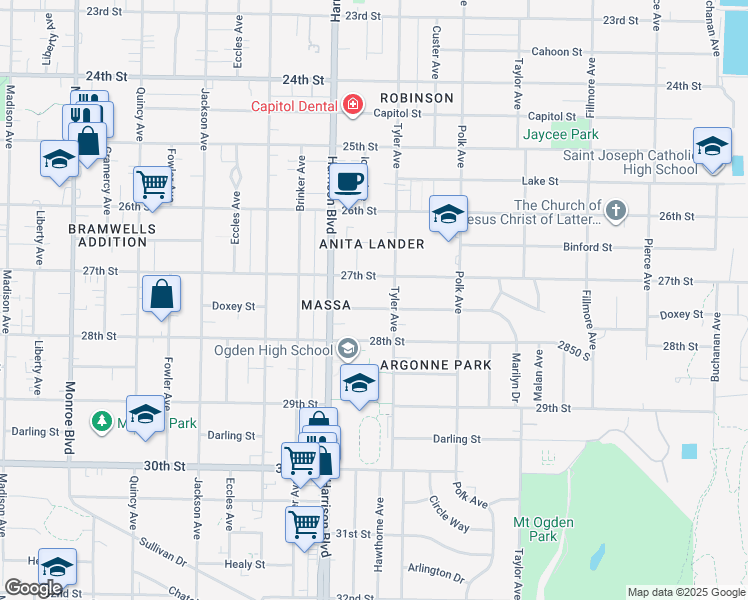 map of restaurants, bars, coffee shops, grocery stores, and more near 1262 Marilyn Drive in Ogden