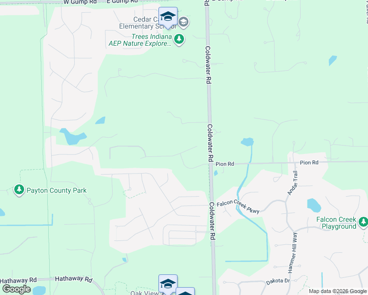 map of restaurants, bars, coffee shops, grocery stores, and more near 14403 Coldwater Road in Fort Wayne