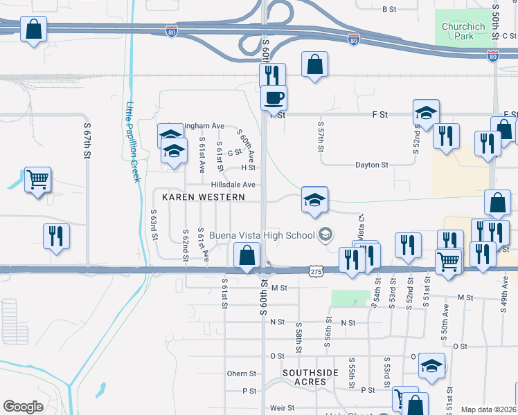 map of restaurants, bars, coffee shops, grocery stores, and more near 6003 Patterson Street in Omaha