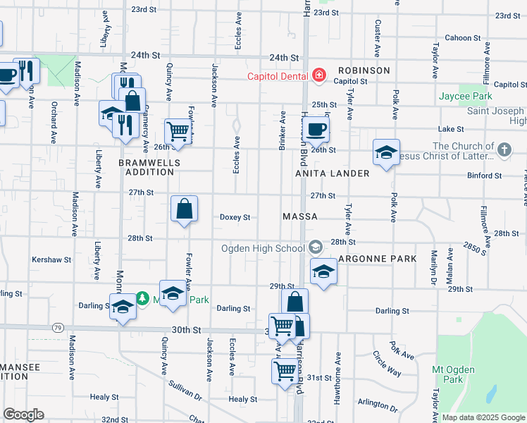 map of restaurants, bars, coffee shops, grocery stores, and more near 2732 Van Buren Avenue in Ogden