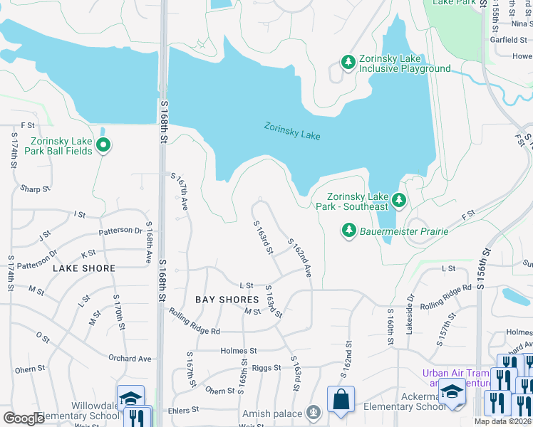 map of restaurants, bars, coffee shops, grocery stores, and more near 4428 South 162nd Avenue in Omaha