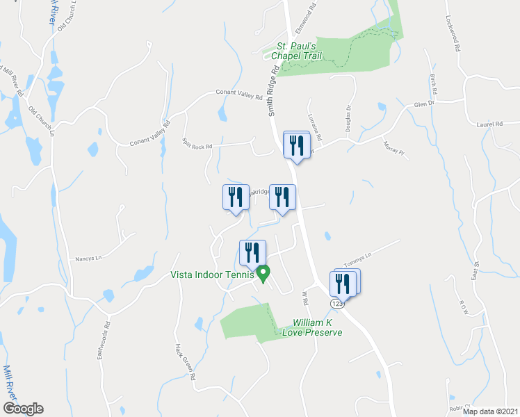 map of restaurants, bars, coffee shops, grocery stores, and more near 38 Bittersweet Lane in South Salem