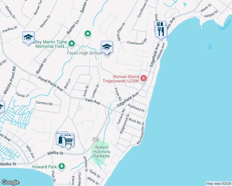 map of restaurants, bars, coffee shops, grocery stores, and more near 20 Foran Road in Milford