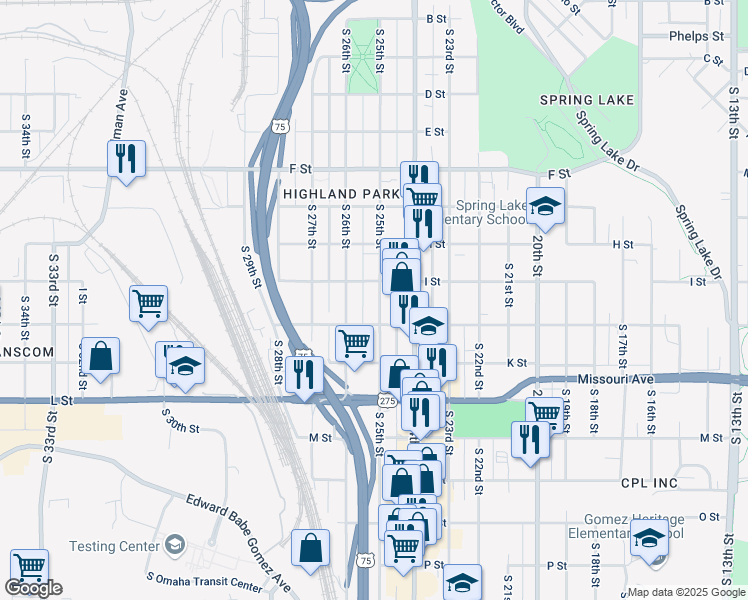 map of restaurants, bars, coffee shops, grocery stores, and more near in Omaha