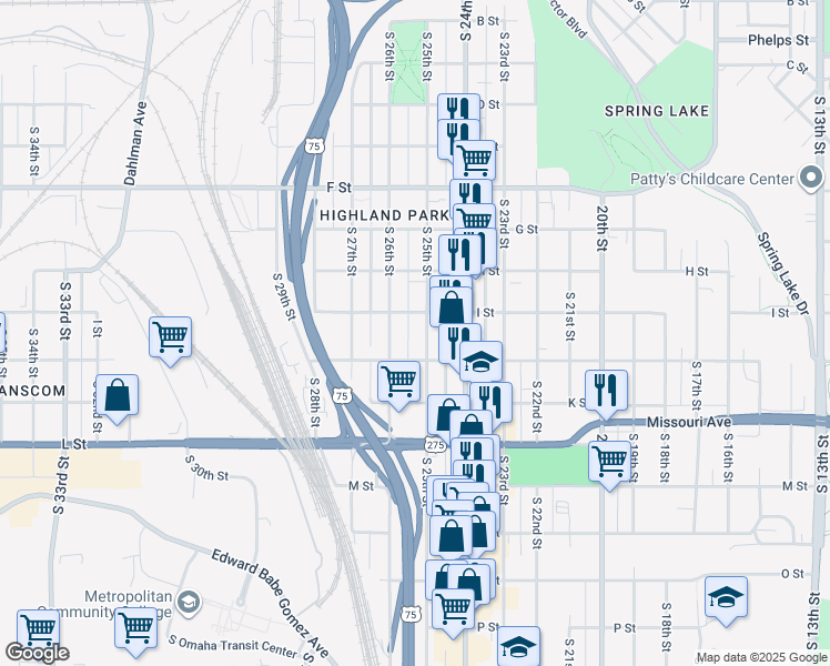 map of restaurants, bars, coffee shops, grocery stores, and more near in Omaha
