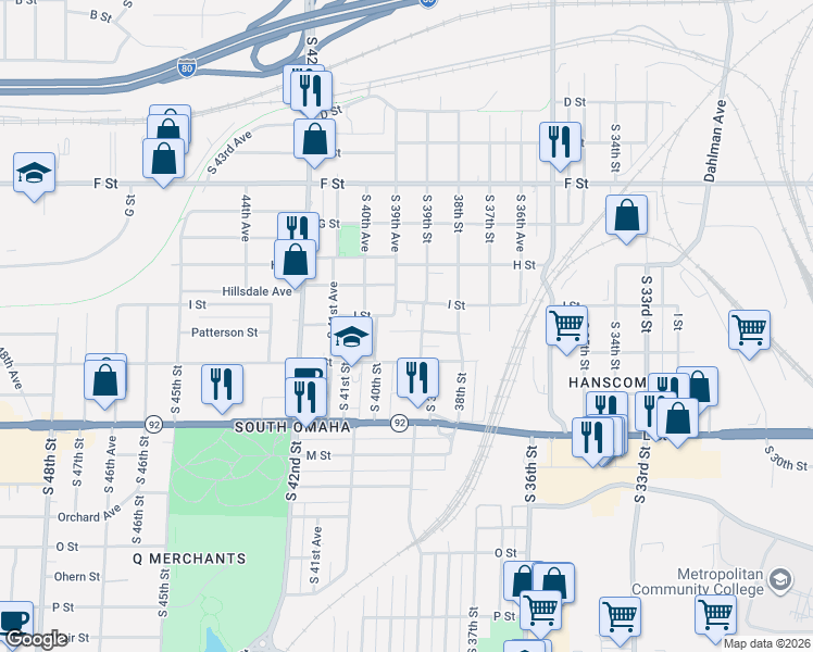 map of restaurants, bars, coffee shops, grocery stores, and more near 3902 Patterson Street in Omaha