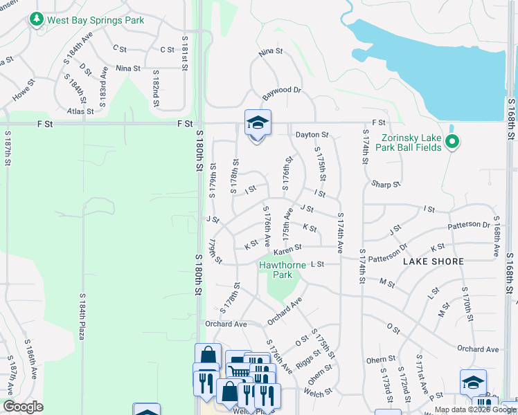 map of restaurants, bars, coffee shops, grocery stores, and more near 4509 South 176th Avenue in Omaha