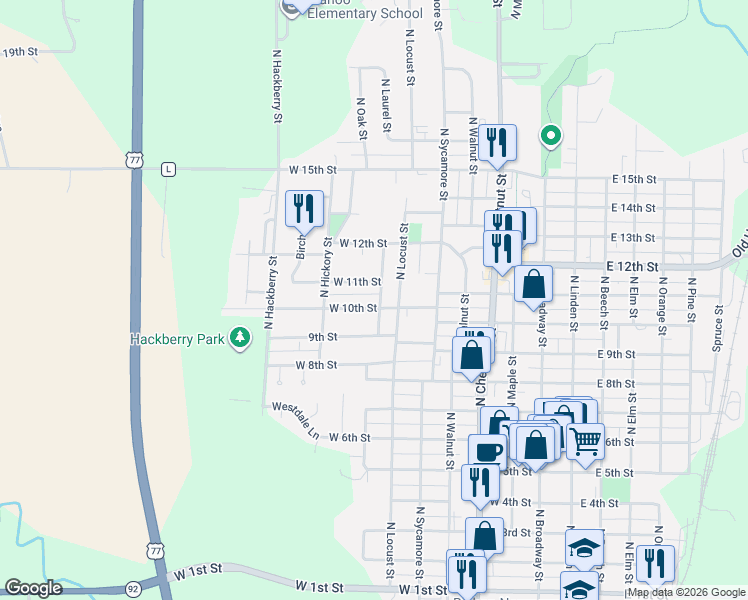 map of restaurants, bars, coffee shops, grocery stores, and more near 708 West 10th Street in Wahoo