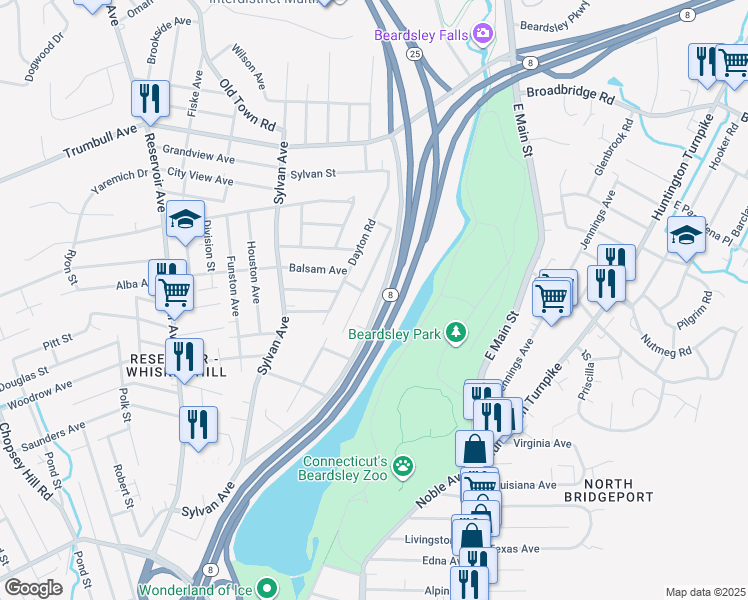 map of restaurants, bars, coffee shops, grocery stores, and more near 477 Seltsam Road in Bridgeport