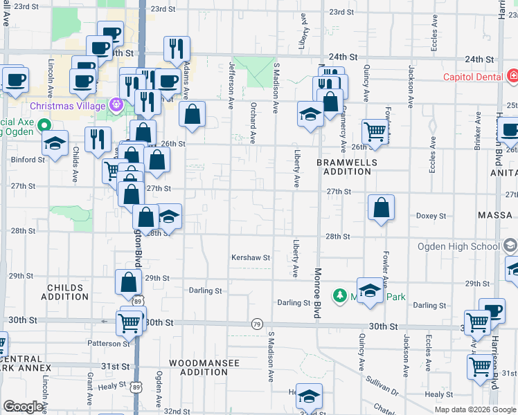 map of restaurants, bars, coffee shops, grocery stores, and more near 661 East 2735 South in Ogden