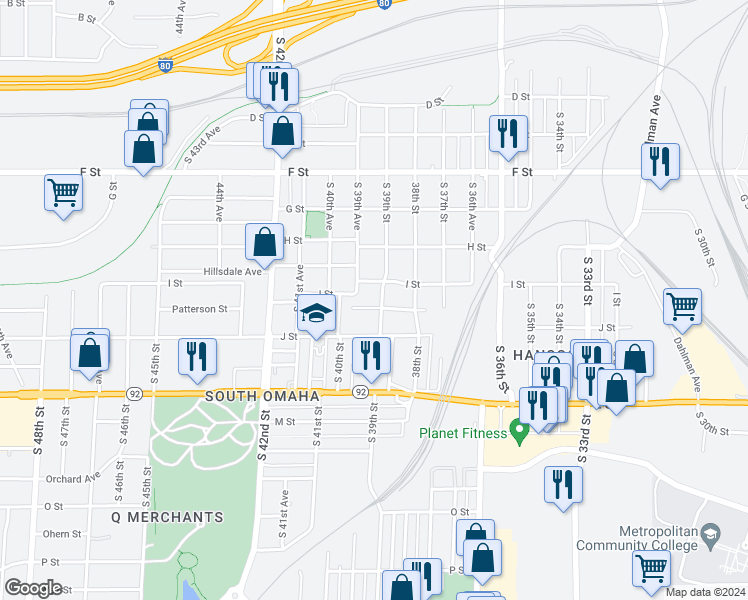 map of restaurants, bars, coffee shops, grocery stores, and more near 3902 Patterson Street in Omaha