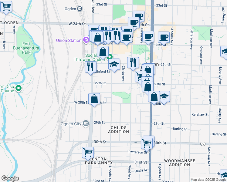 map of restaurants, bars, coffee shops, grocery stores, and more near 2732 Lincoln Avenue in Ogden