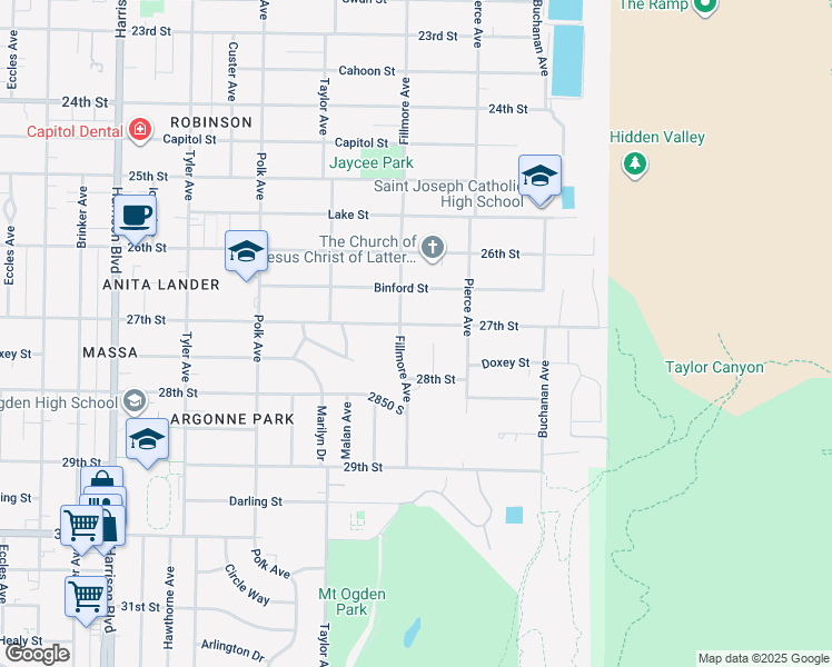 map of restaurants, bars, coffee shops, grocery stores, and more near 1615 27th Street in Ogden